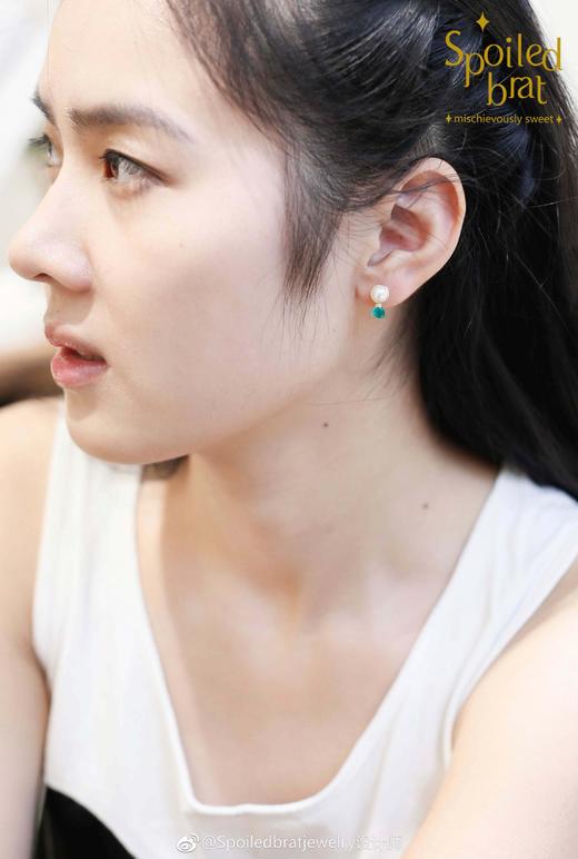 SpoiledBart Jewelry 天然珍珠绿玉髓耳钉 商品图1