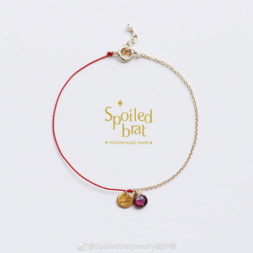 SpoiledBart Jewelry 14K注金石榴石半绳半链幸运红绳手链 商品图3