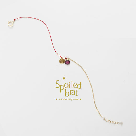 SpoiledBart Jewelry 14K注金石榴石半绳半链幸运红绳手链 商品图5