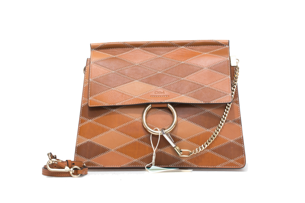 s级 chloe 蔻依 faye 中号牛皮棕色几何菱格风琴包 533511