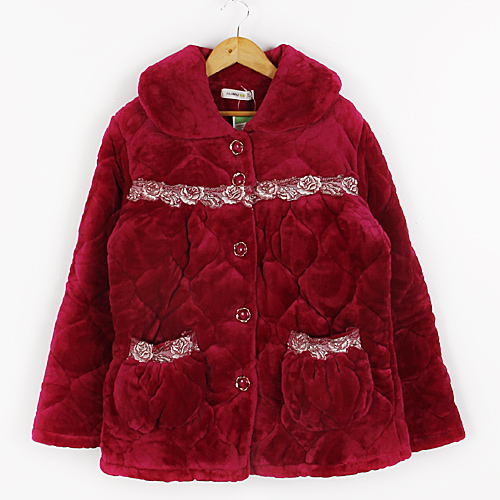 L码紫色冬季珊瑚绒夹棉睡衣女加厚加绒可爱春秋冬天法兰绒家居服B12