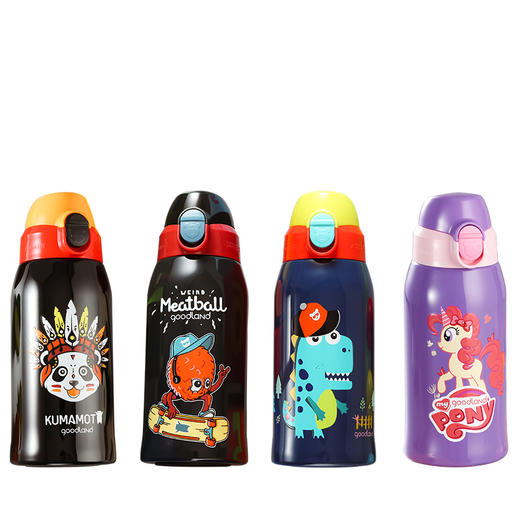 日本熊本士新款316儿童保温杯3杯盖带吸管便携不锈钢水杯子 商品图0