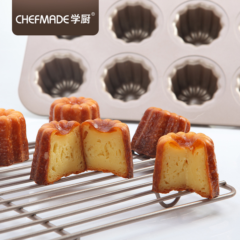 chefmade学厨 金色12连杯可露丽不粘蛋糕模具可丽露 天使之铃