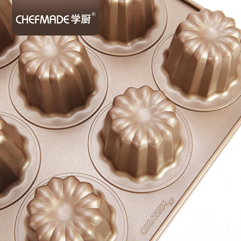 chefmade学厨 金色12连杯可露丽不粘蛋糕模具可丽露 天使之铃