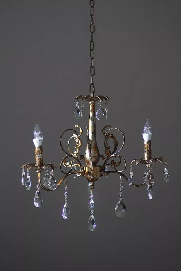 伽罗jalo 金银箔做旧三臂小型水晶吊灯(a款)