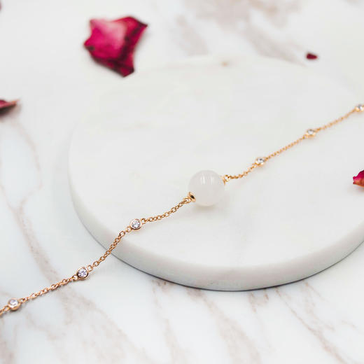 18K玫瑰金和田玉（白玉）玉珠手链 商品图1