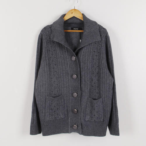 帕丝特L码深灰色超细美丽诺羊毛针织衫外套女B113 商品图0