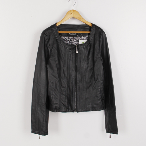 XL码黑色修身气质皮衣女机车服帅气B113