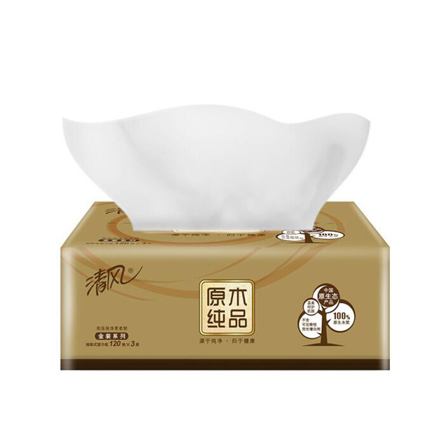 清风面巾纸巾原木金装抽纸120抽整箱