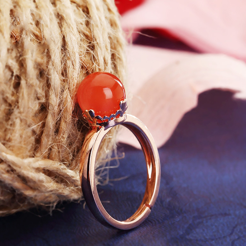 【皇冠梦想】s925纯银原创设计简约气质南红玉髓开口戒rh70970