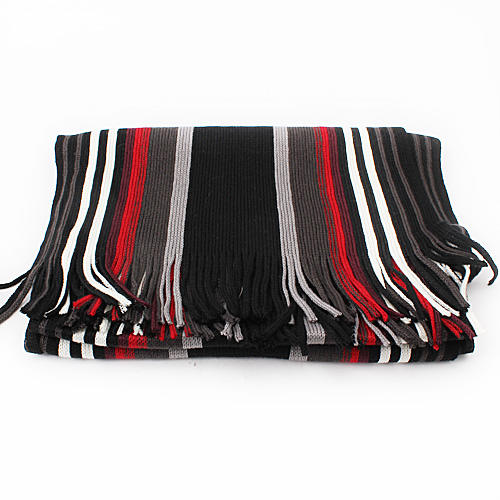 黑色条纹针织围巾长款围脖 男女秋冬B77 商品图0