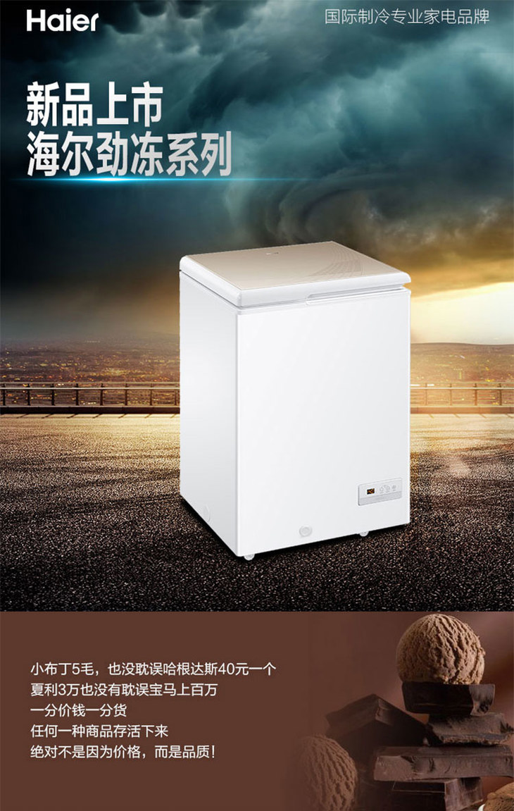 海尔(haier)bc/bd-103hde 103升 冷柜卧式小型迷你节能冰柜