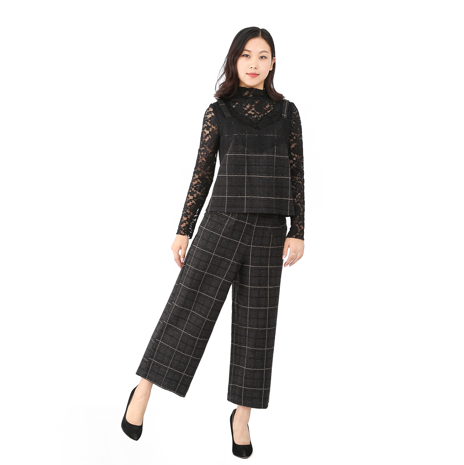 新款拼接格子淑女时尚三件套 ksq18a-021依瑞轩 16