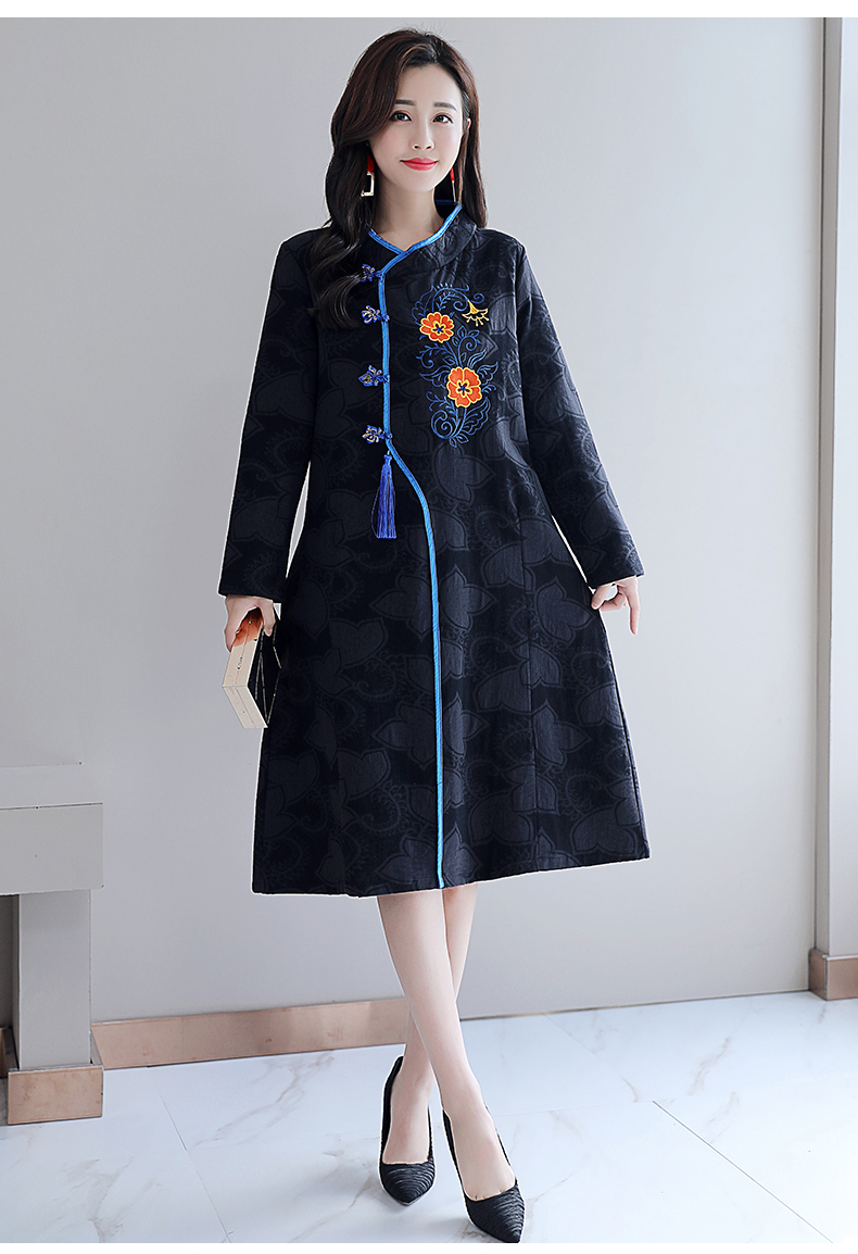 民族风棉麻刺绣流苏装饰宽松连衣裙 货号ggj7786