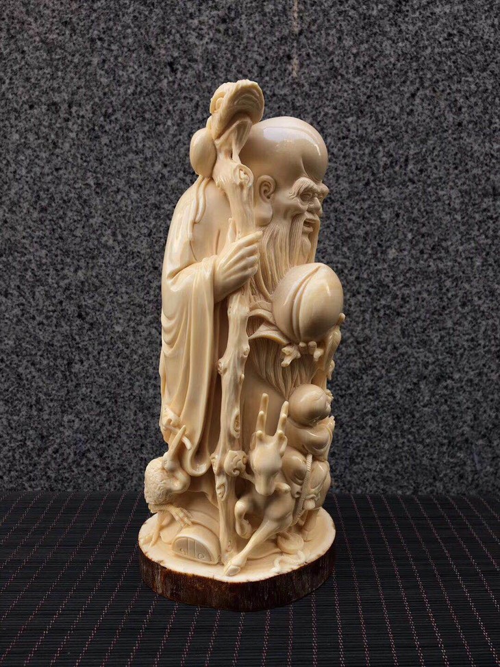 【49735】猛犸象牙牙雕大师精雕寿星公摆件