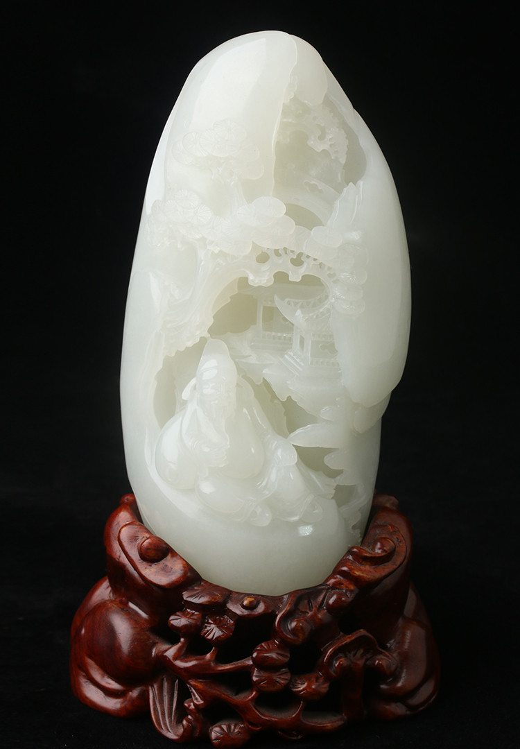 【900633】和田玉青海料李白醉酒小摆件