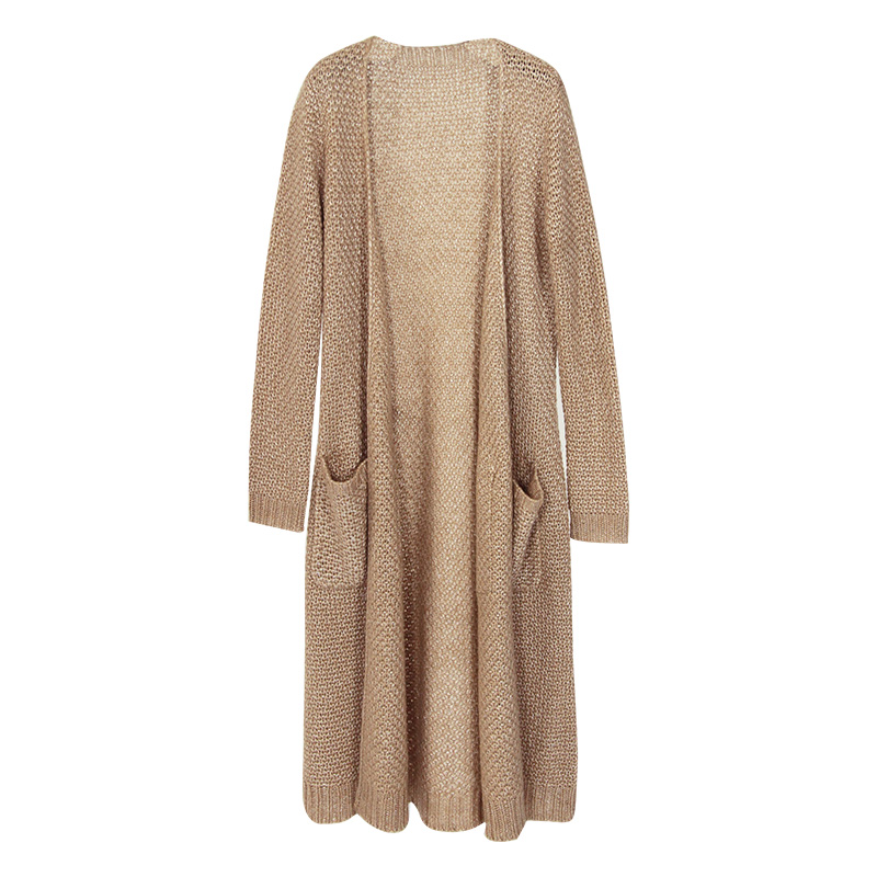 弗洛拉长款毛衣女中长款2018秋冬新品开衫外套长袖系带针织衫时尚