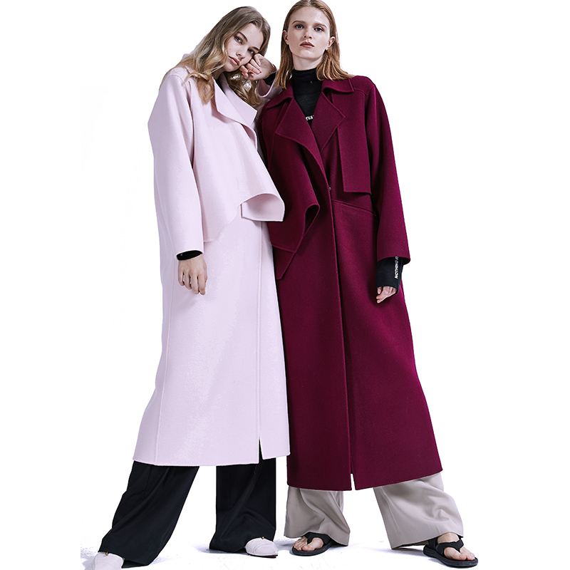 弗洛拉双面呢大衣女2018新款中长款高贵紫色气质典雅时尚女装羊毛
