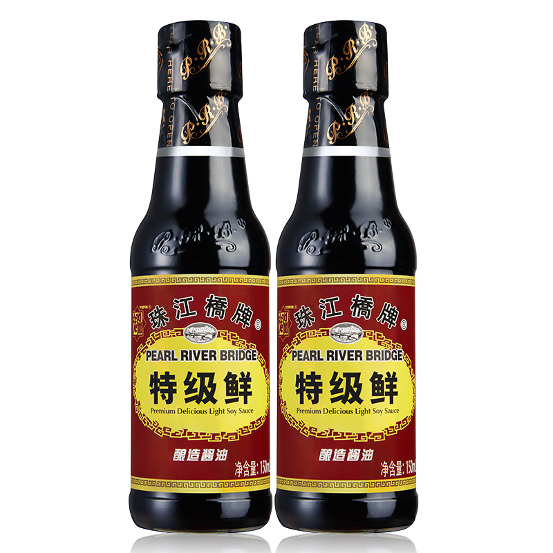 珠江桥牌出口装御品特级鲜150ml x2特级生抽非转基因黄豆酿造酱油