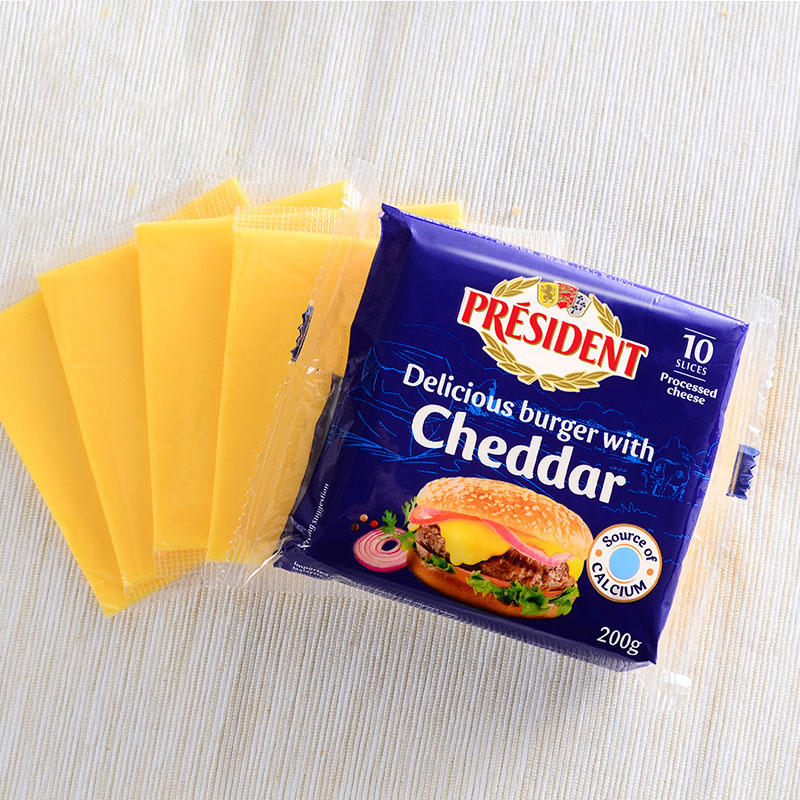 烘焙原料 法国总统汉堡车打奶酪起司片面包切达芝士片200g到19.