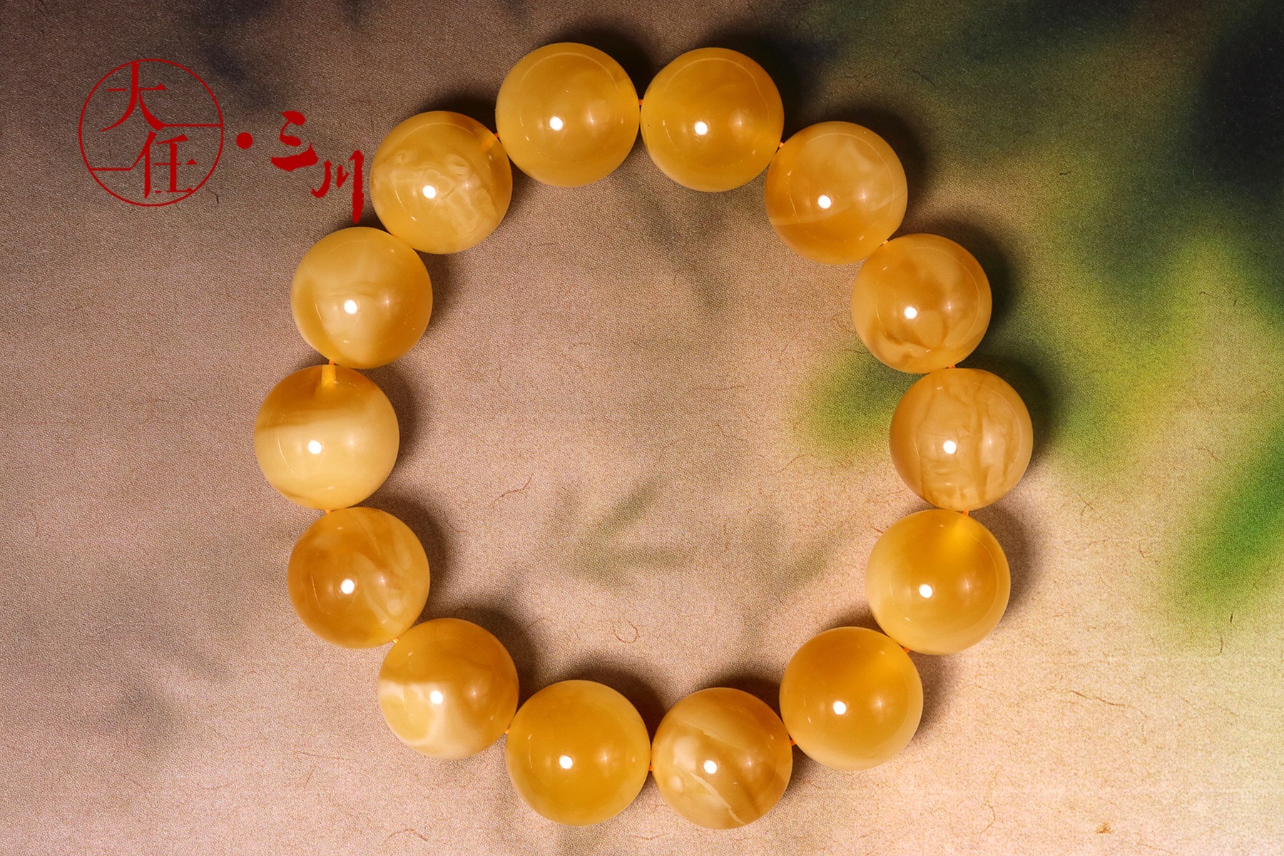 糖红白花圆珠手串