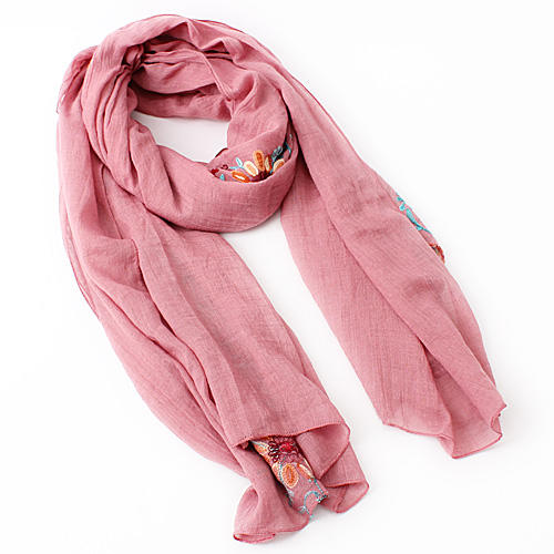 淡粉色气质刺绣花长款围巾丝巾 商品图0