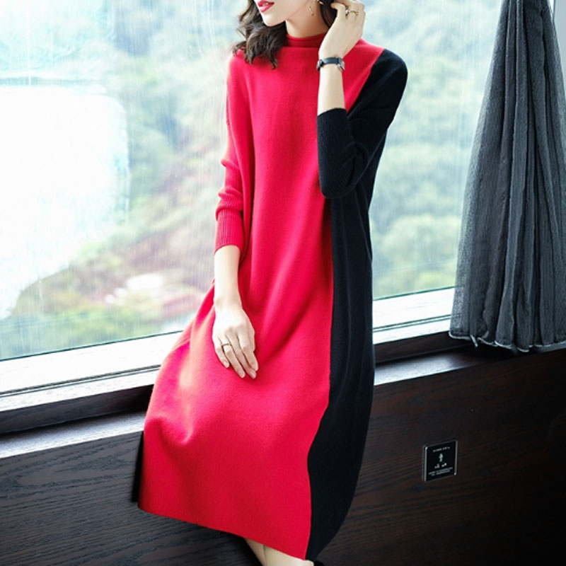 思曼莉 2018秋冬新款时尚撞色拼接套头宽松直