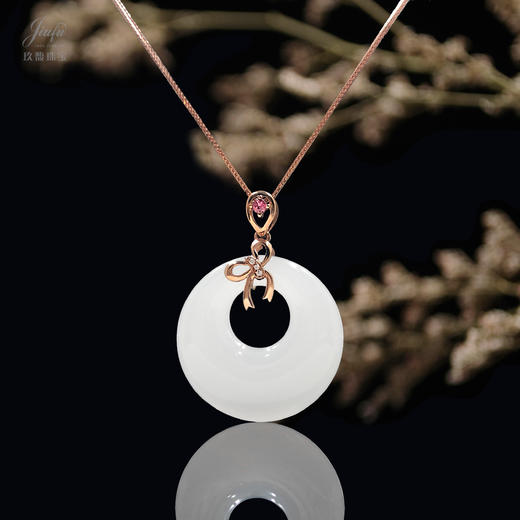 18K玫瑰金和田玉（白玉）镶钻吊坠--蝴蝶结 /高抵扣20*5.6mm 商品图0