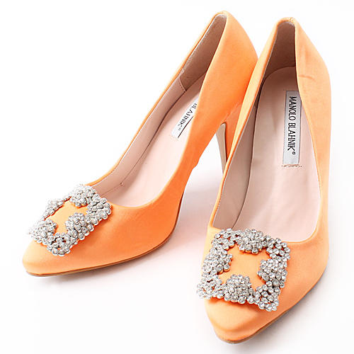 Manolo Blahnik 38码经典方扣缎面水钻高跟鞋女C46 商品图0