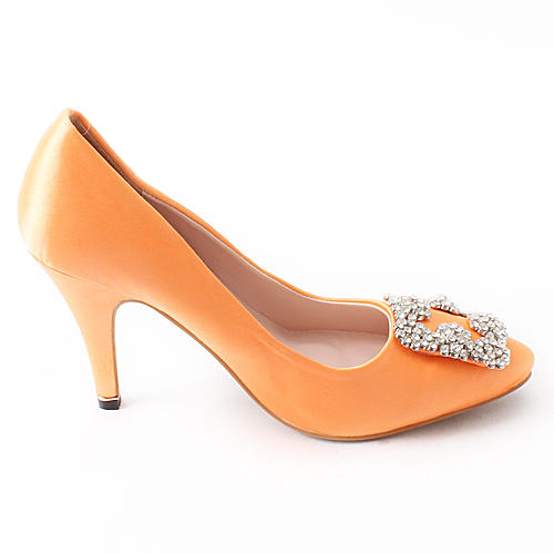 Manolo Blahnik 38码经典方扣缎面水钻高跟鞋女C46 商品图3