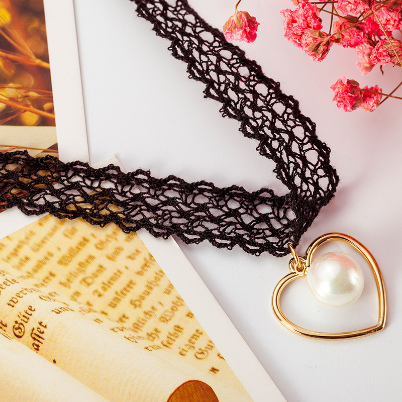 芭比趣味系列 甜美爱心蕾丝chocker合金项链