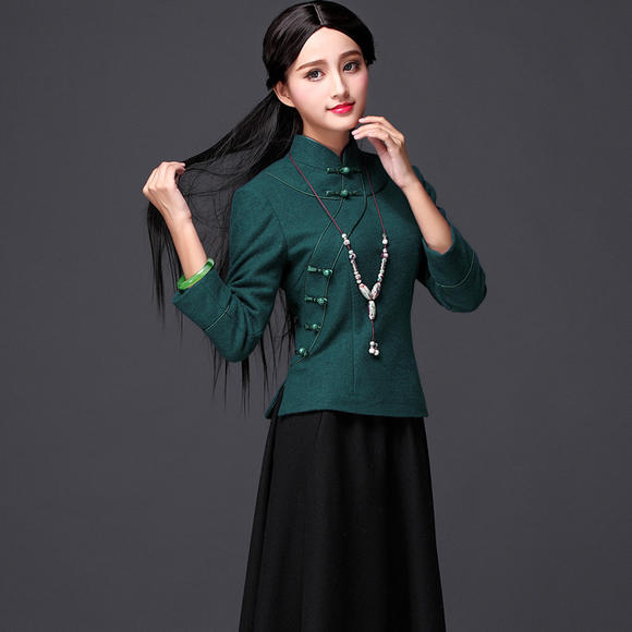 【笑胜星华】羊毛呢长袖唐装(仅上衣)dns-a108