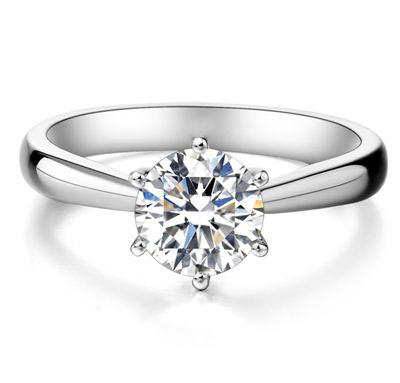 结婚求婚18k金六爪镶款圆钻女戒全球钻