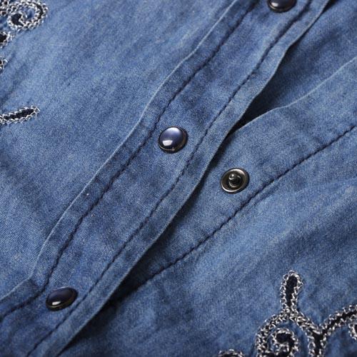 36码蓝色纯棉刺绣牛仔衬衫女长袖春秋衫 F29 商品图1