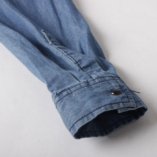 36码蓝色纯棉刺绣牛仔衬衫女长袖春秋衫 F29 商品图2