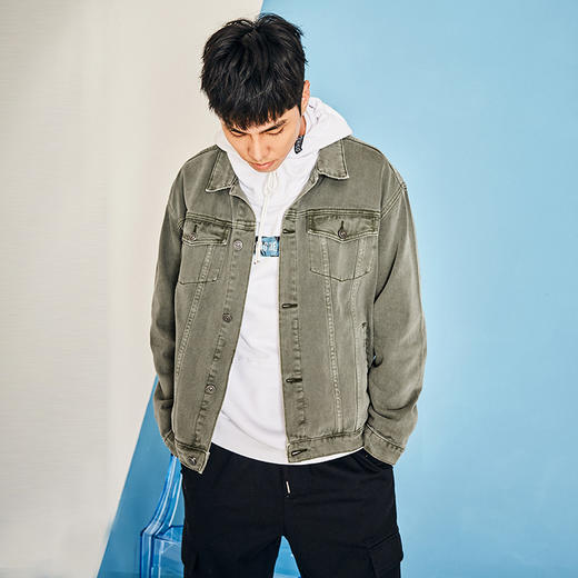 韩都衣舍韩版男装2018秋装新款韩版外套宽松牛仔夹克男af8339 