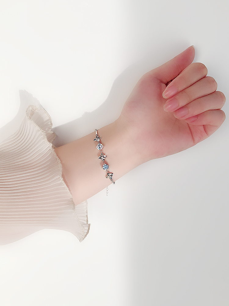 jg925银四叶草手链镶嵌施华洛世奇幸运手链女士手饰