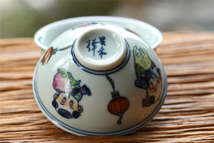 贵和祥茶具:手绘斗彩福童茶碗 景德镇陶瓷70ml