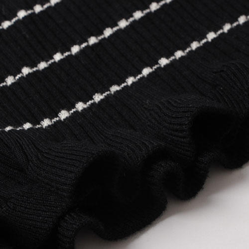 VICTORIA BECKHAM 36码针织连衣裙黑白条纹修身木耳边 F42 商品图1