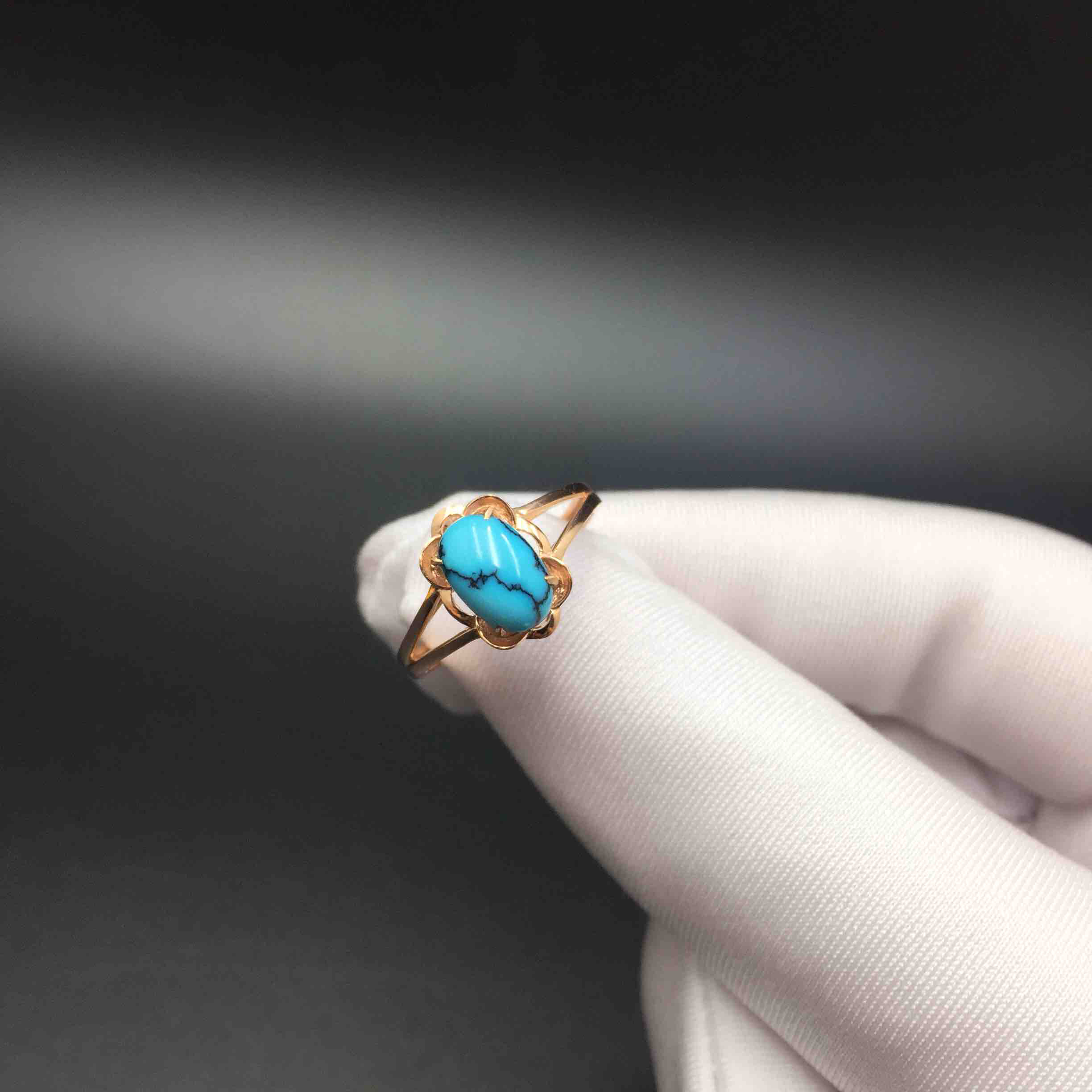 k金镶嵌原矿绿松石戒指高瓷高蓝圈号13 改