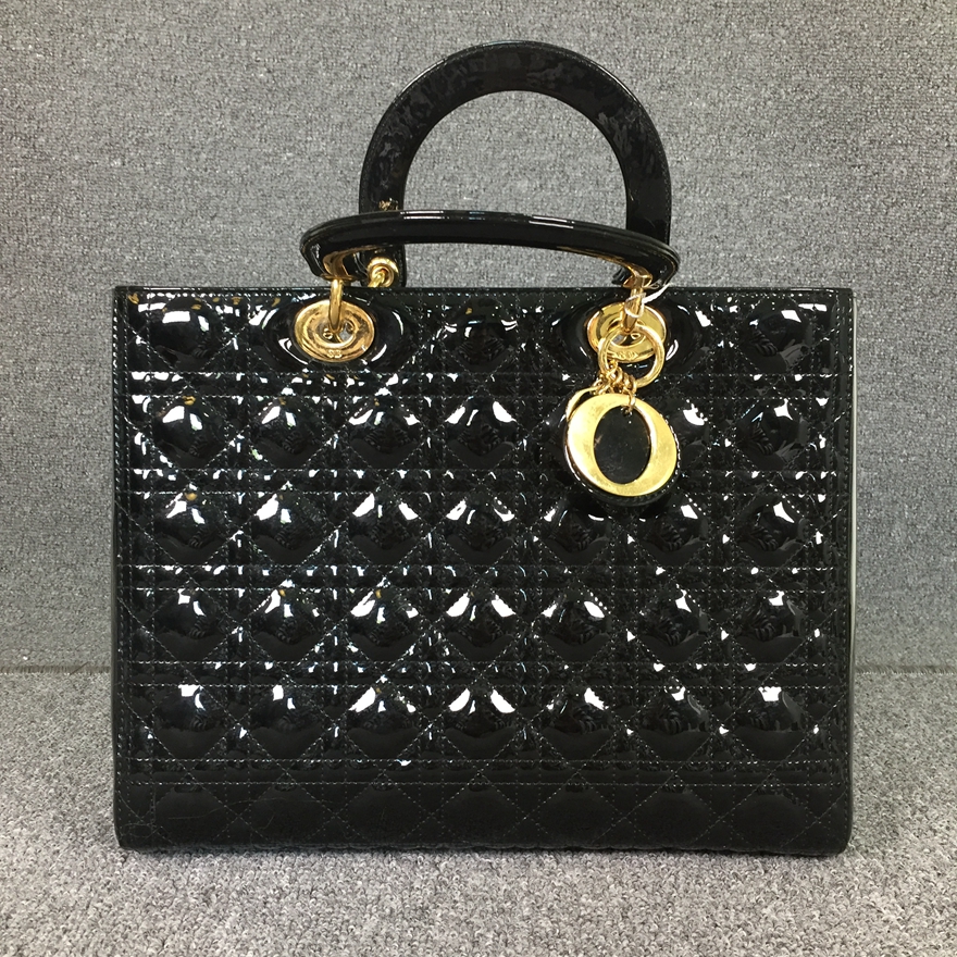 【95新】dior迪奥黑色漆皮女士七格戴妃包