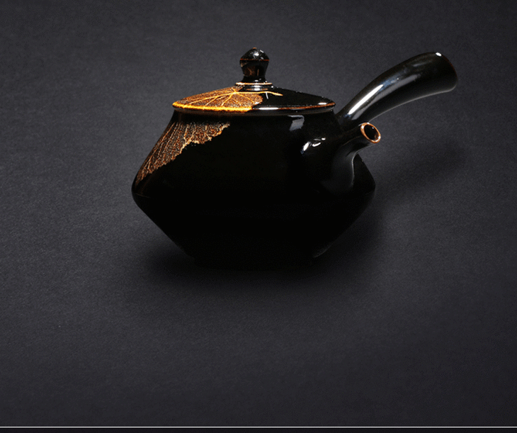 非白造物 木叶天目侧把茶壶
