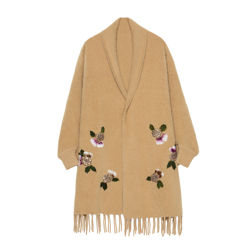 仿貂绒针织开衫外套中长款蝙蝠斗篷披肩长袖宽松xfm1720