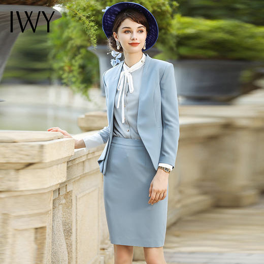 IWY/雾霾蓝西服半裙两件套女名媛气质小香风职业装时尚修身白领正装CS456 商品图6