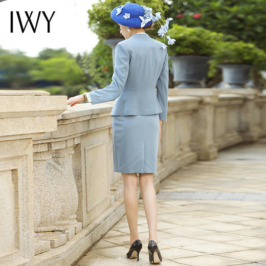 IWY/雾霾蓝西服半裙两件套女名媛气质小香风职业装时尚修身白领正装CS456 商品图3