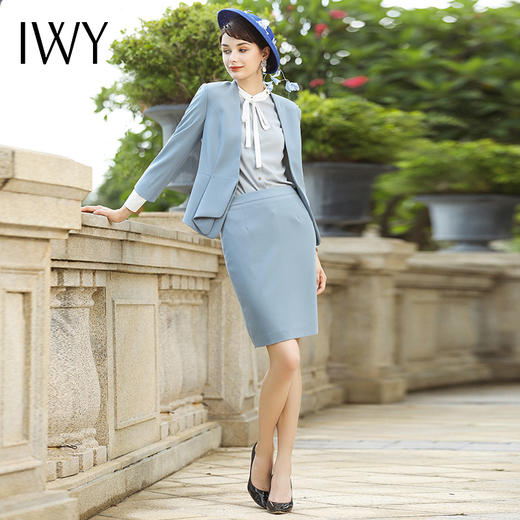 IWY/雾霾蓝西服半裙两件套女名媛气质小香风职业装时尚修身白领正装CS456 商品图1