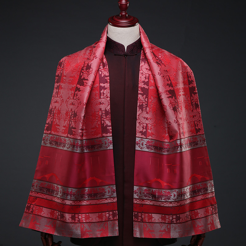 saintjoy/上久楷 宋锦双面长巾 情系江南·西红 sj1501