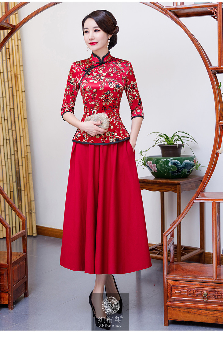 【红花蝶】高档丝绸面料修身旗袍套装hzj9110