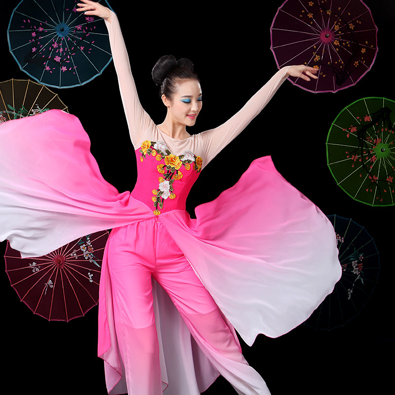 新款古典舞演出服女长裙江南伞舞飘逸扇子舞服