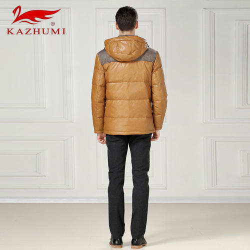 卡朱米XXL码驼色羽绒服男修身短款PU潮连帽外套B11 商品图4